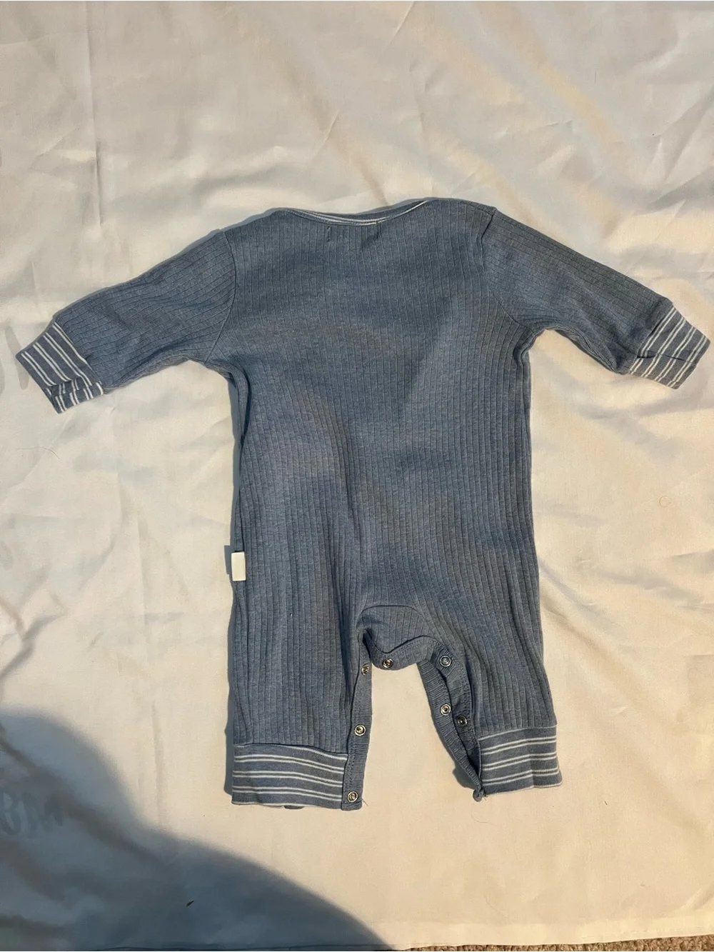 Rabbit + Bear Blue Ribbed One-Piece with Stripe Accent and Matching Hat Size 0-3